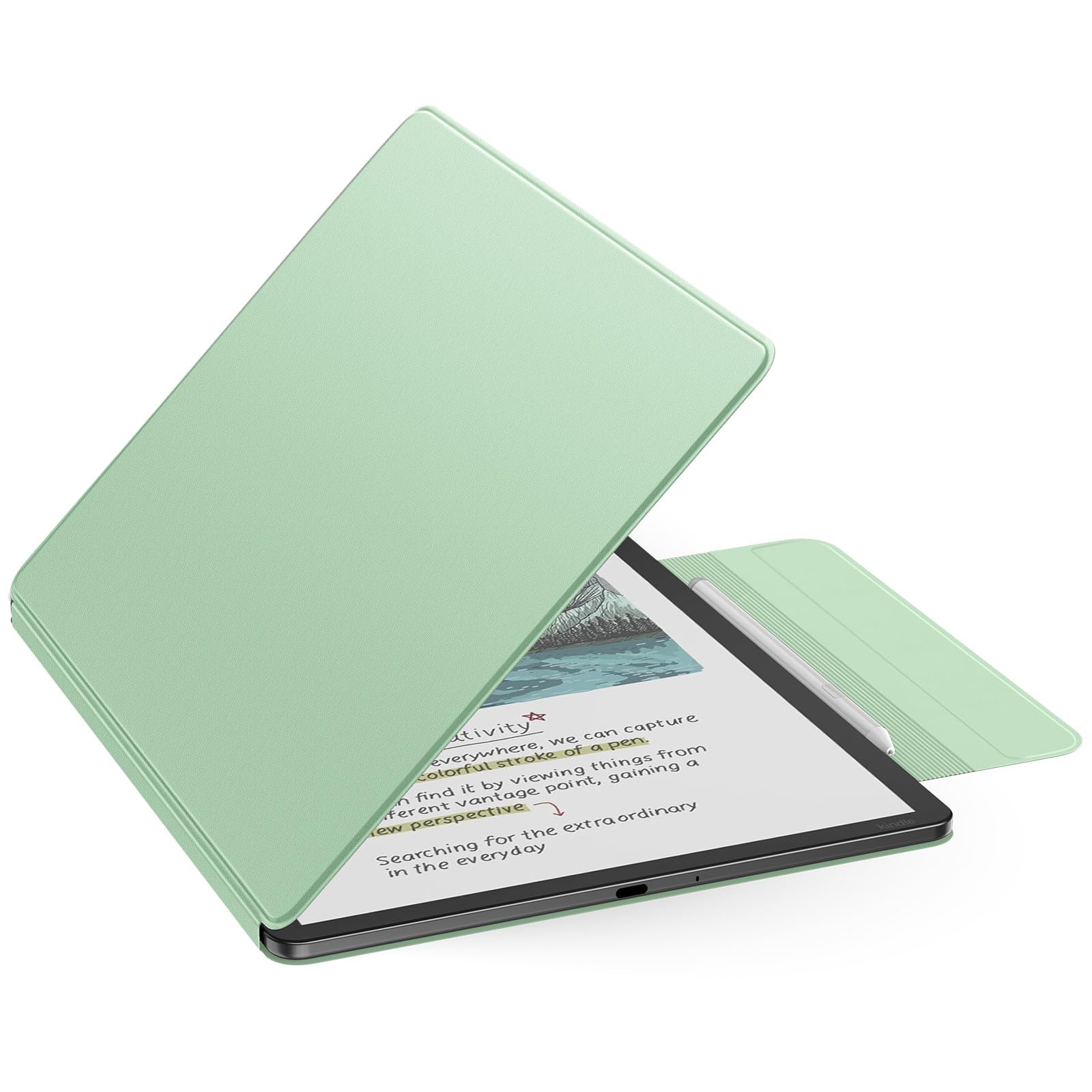 MoKo Magnetic Case for 11" Kindle Scribe 3rd & Colorsoft 1st, Green | Strong Magnetic,Slim Folio Premium PU Leather Cover with Pen Clasp & Auto Sleep Wake for 2025 Kindle Scribe Case