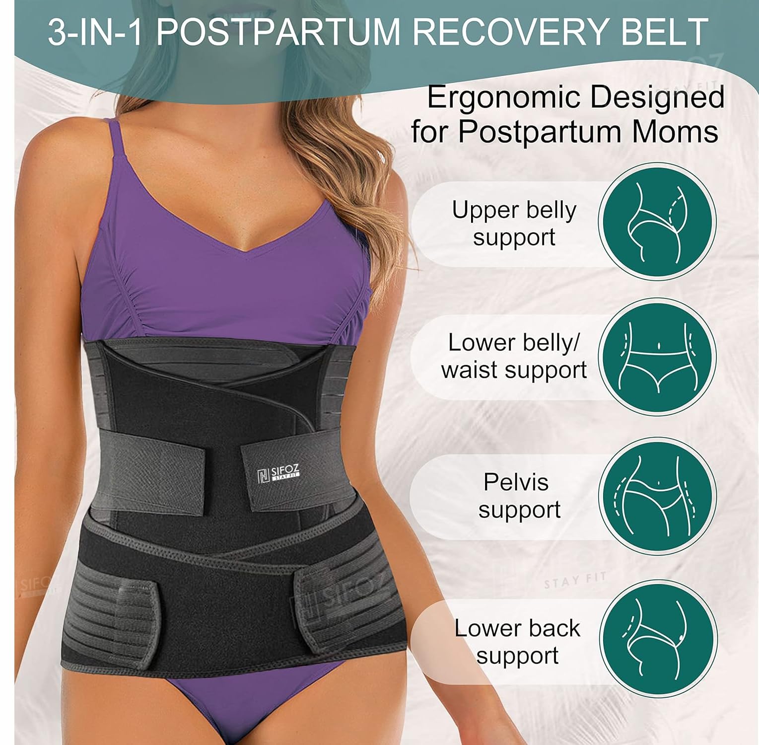 Sifoz Neoprene 3 In 1 Postpartum Support-Recovery Belly Belt Free Size Abdominal Support For Post Delivery,Slimming Waist,Lower Back Pain,Tummy Reduction Belt For Belly After Delivery C-Section Black - Image 2 thumbnail