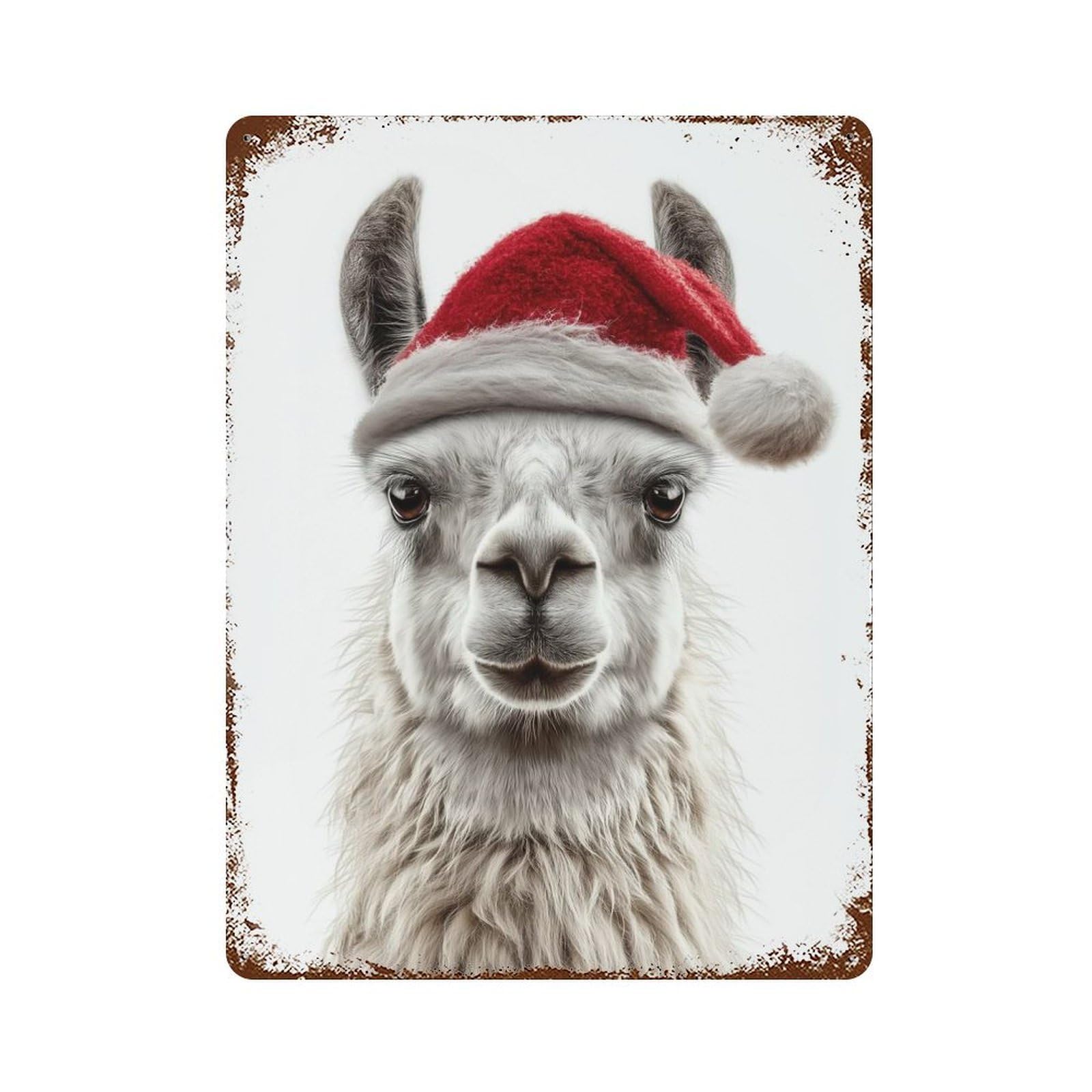 Garage Style Christmas Llama Wearing A Santa Hat Rusty Metal Tin Sign 15.7"x11.8", Shabby Chic Decor for Bar And Workshop