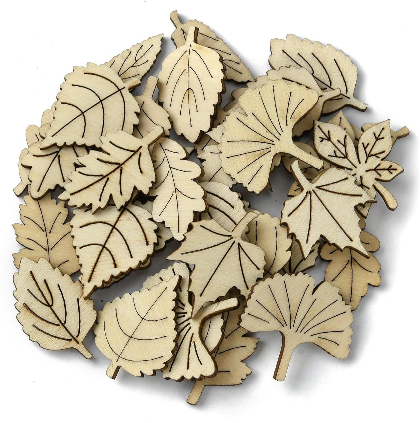 LiQunSweet 1000 Pcs Random Styles Leaf Unfinished Wood Cutout Tree Plant Leaves Wood Slices for DIY Printing Art Craft Embellishments Home Decoration