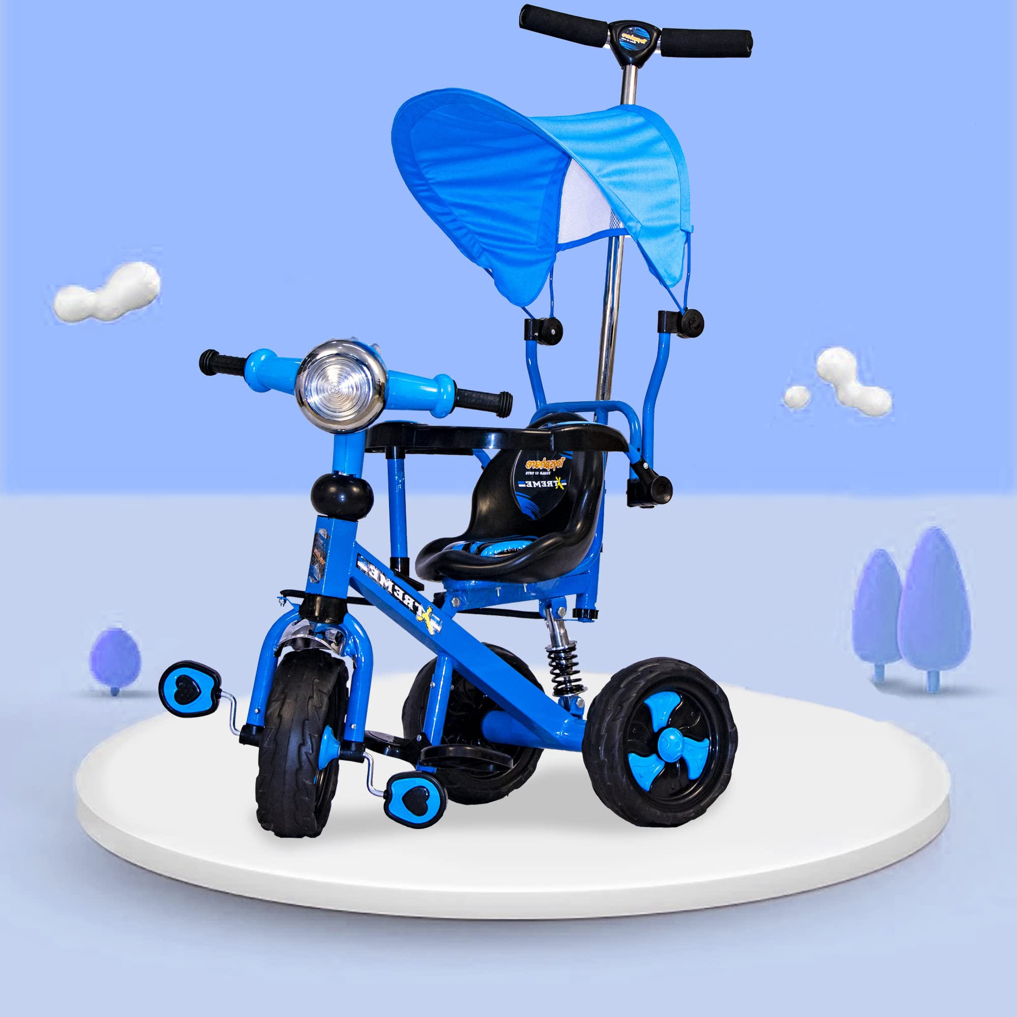Citroda Baby Tricycle for Toddlers Trike with Canopy Push Parent Handle  Plastic Metal Pedal Folding Foot Rest Kids Tricycle for Children Cycle  (Blue)
