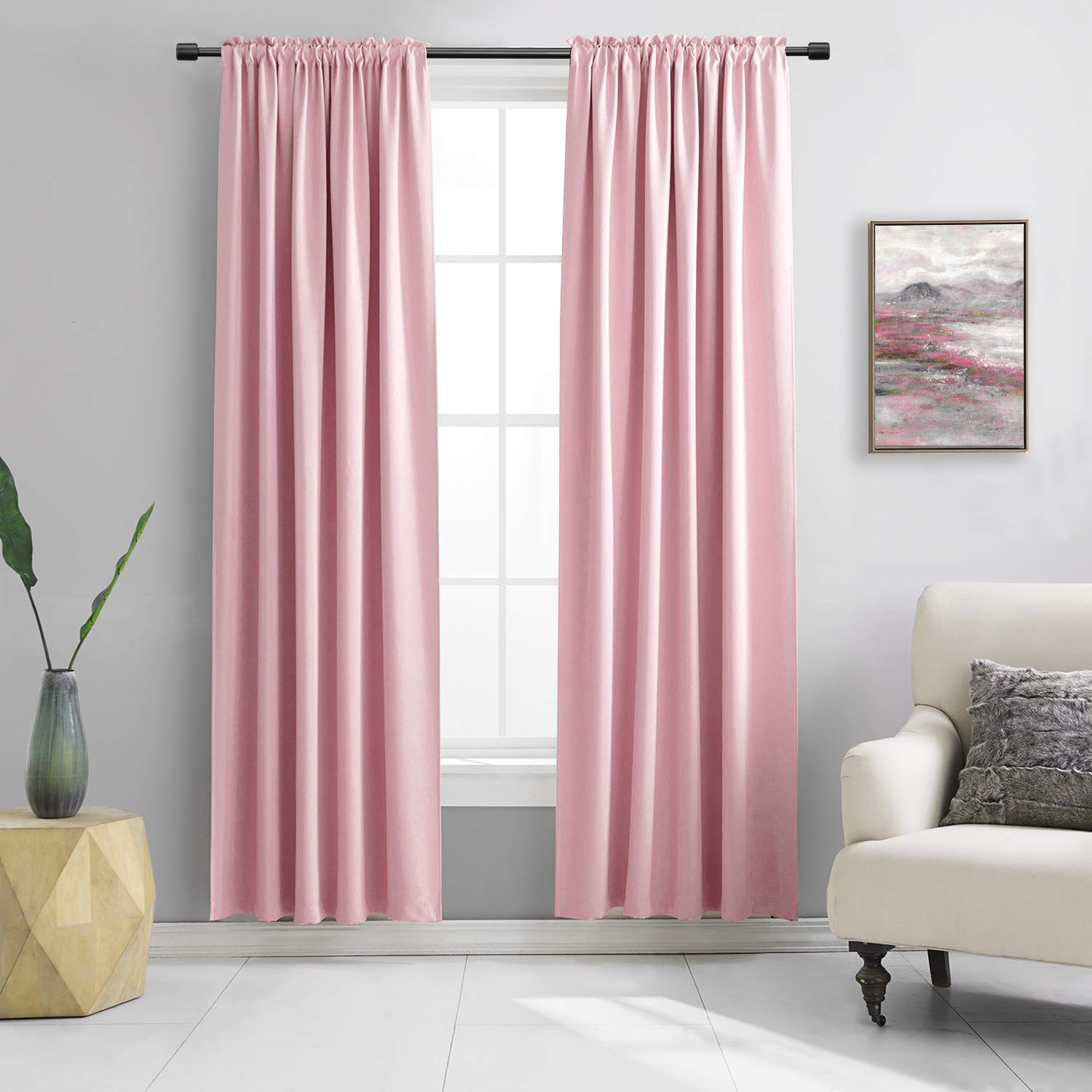 DONREN Pink Blackout Drapes for Girls Room - Home Decoration Privacy Protection Thermal Insulated Blackout Window Drape with Rod Pocket (2 Panels,42 x 84 Inch)