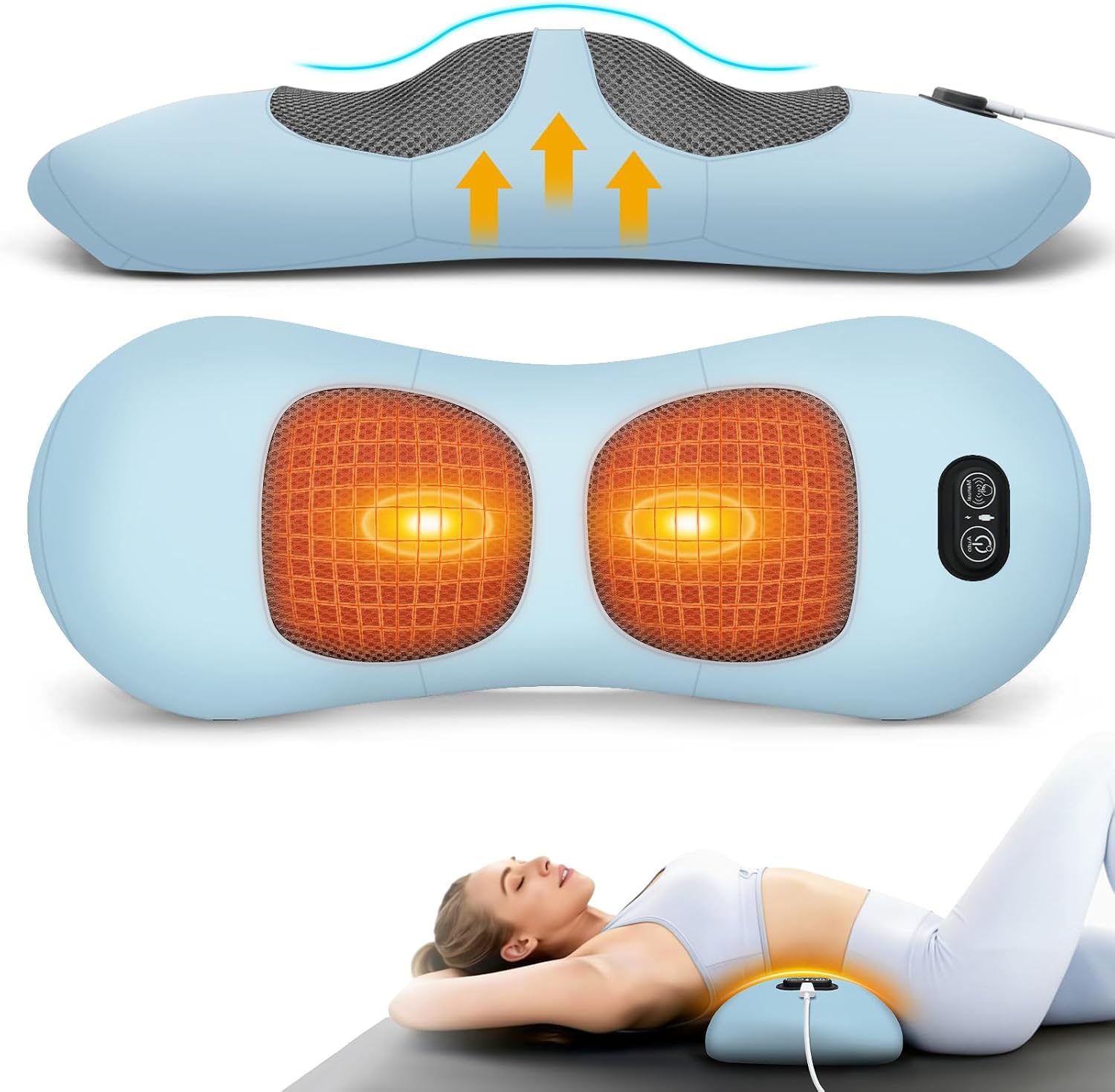 3-in-1 Electric Lumbar Support Pillow - Triple Fusion Back Massager with Heat, Vibration and Tractionage, Lower Back Massager for Pain Relief Deep Tissue, Grey