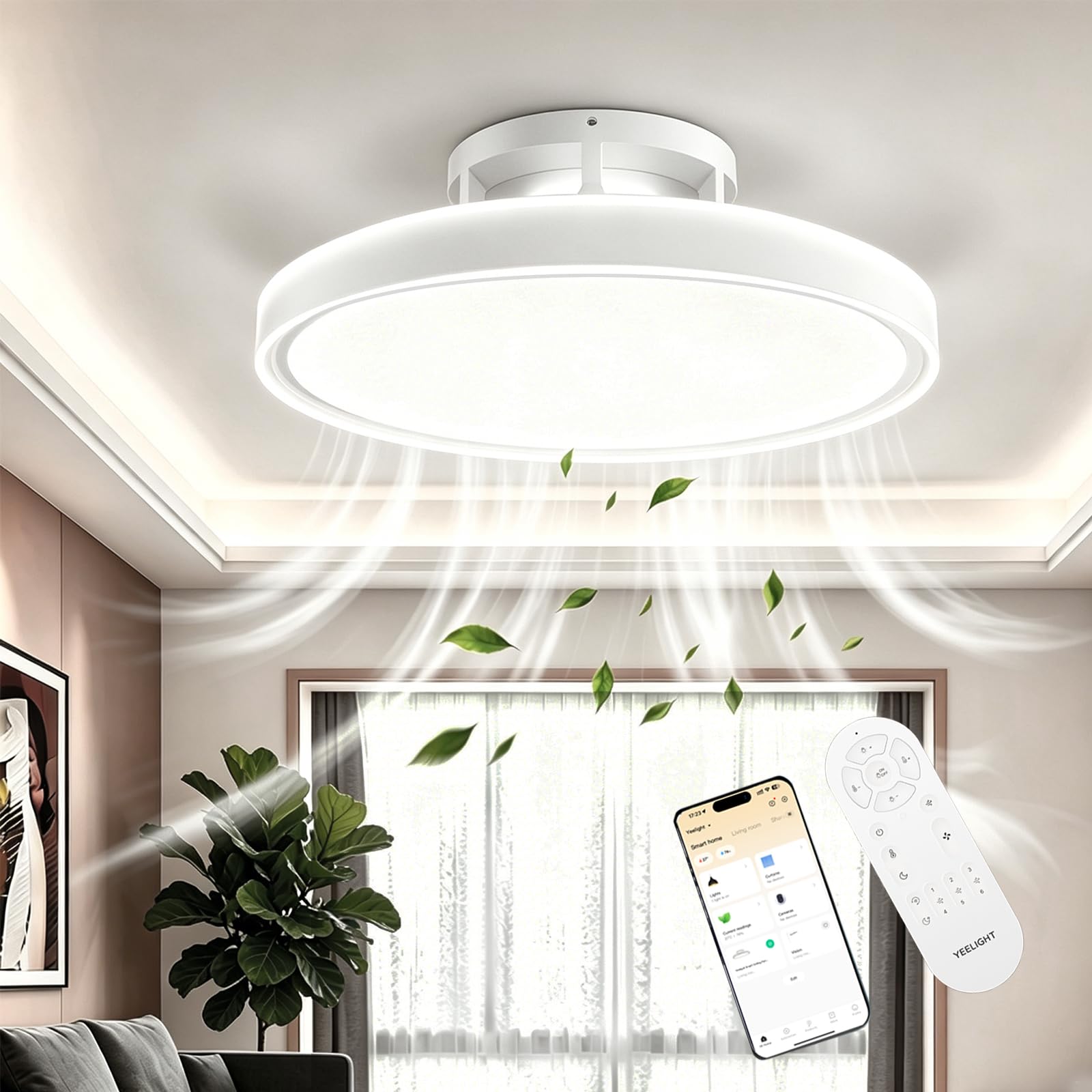 YEELIGHT Deckenventilator mit Beleuchtung, 74W Dimmbar Leise Deckenlampe Ventilator mit 6 Geschwindigkeiten & Fernbedienung Timer, Sommer Winterbetrieb, Smart Deckenleuchte für Schlafzimmer Wohnzimmer