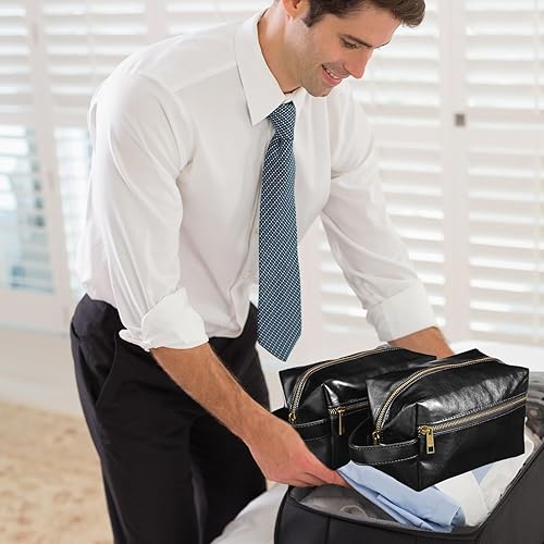 Miniatura 6 de Hillban Juego de 6 bolsas de regalo para padrinos de boda, bolsa de aseo de cuero resistente al agua, bolsa de afeitar para padre, abuelo, marido,