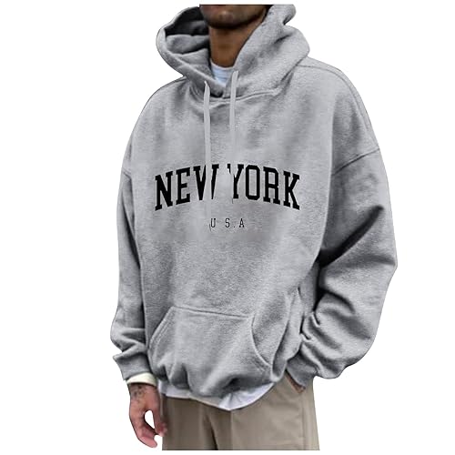 Mens Sweatshirt 2024 Casual Cotton Hooded Collar Drawstring Hoodie Letter