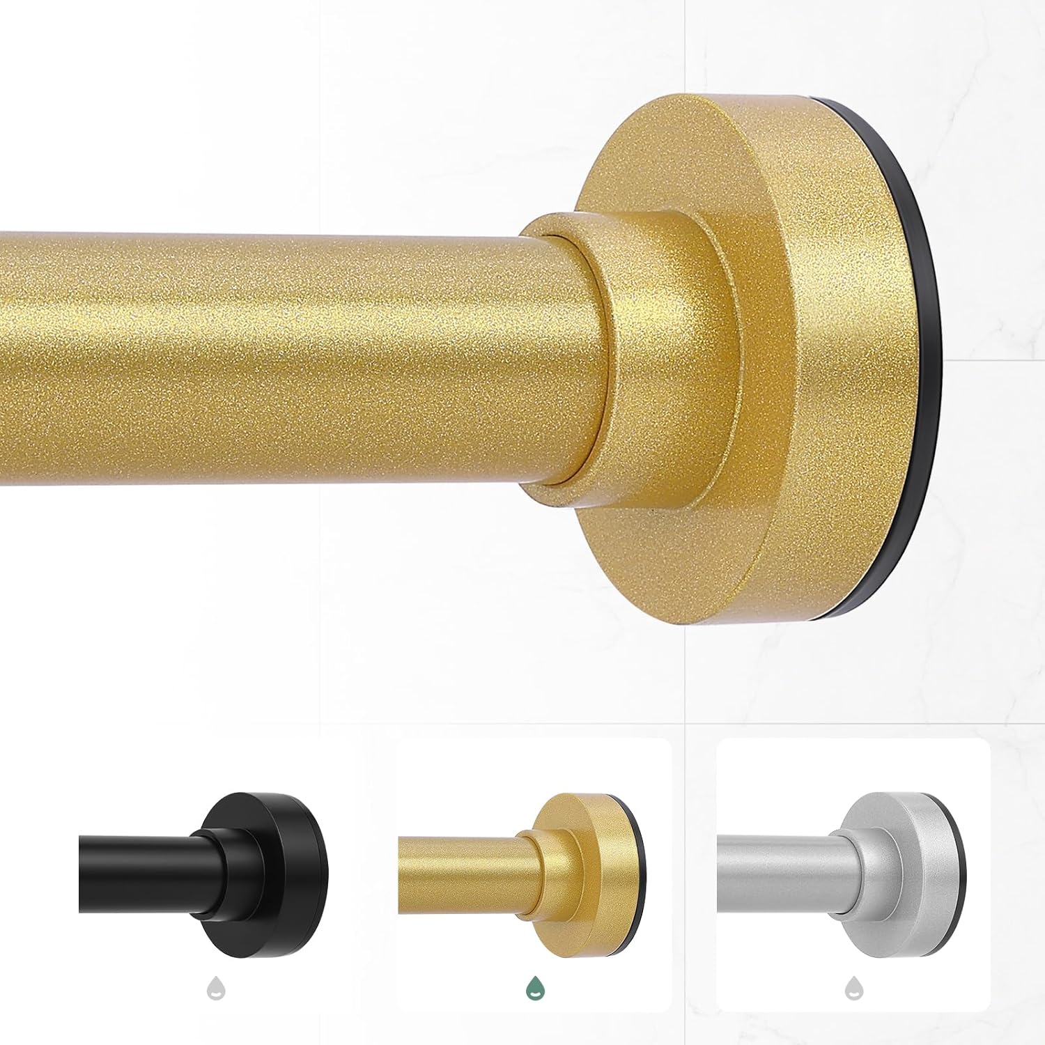 TVWOO Gold Short Shower Curtain RodAdjustable Heavy Duty