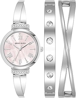 Anne Klein Women's Premium Crystal Accented Bangle Watch and Bracelet Set