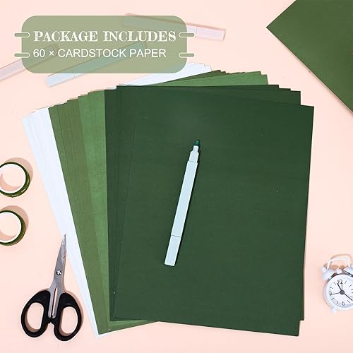 Miniatura 4 de AnyDesign - 60 hojas de 8.5 x 11 pulgadas, color verde salvia, papel grueso, 6 tarjetas de papel de colores verdes degradados, papel de álbum de