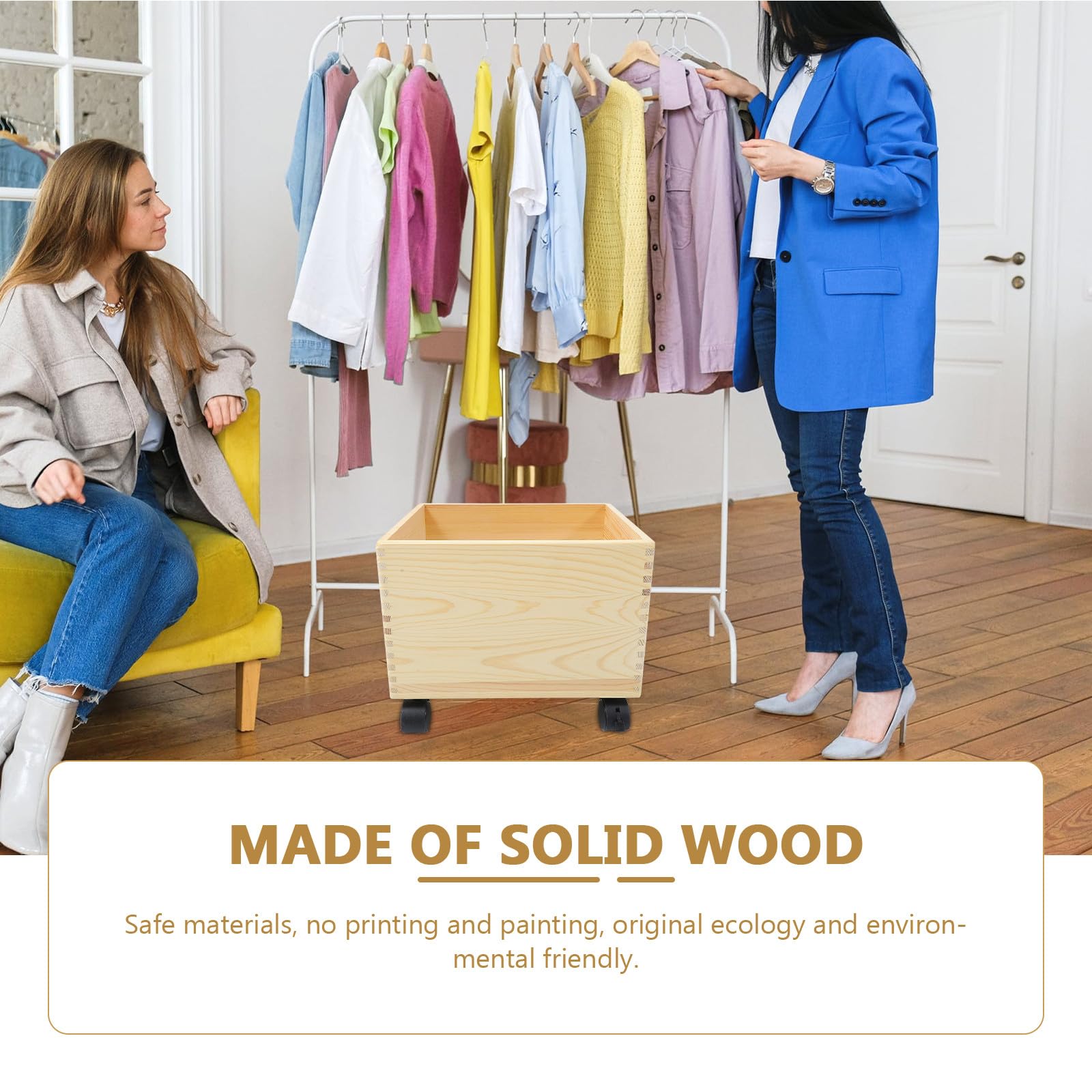 SHERCHPRY Caja de Almacenamiento de Madera Ruedas para Juguetes y Ropa, Organizador Práctico y Duradero Acabado Liso Hogar