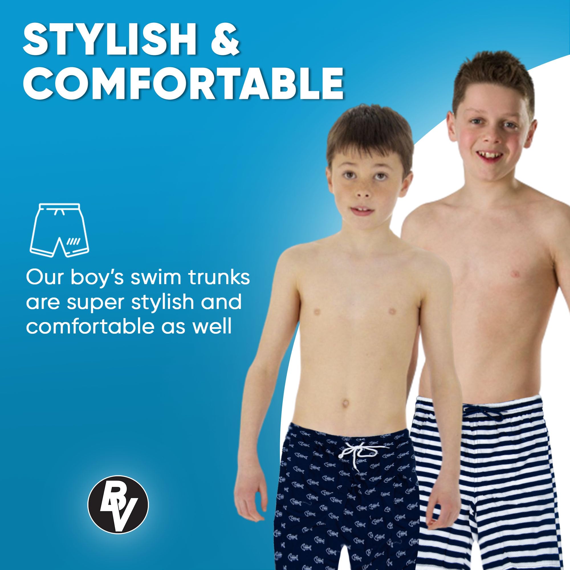 BROOKLYN VERTICAL Jungen Badehose, schnelltrocknend, Boardshorts für Pool, Strand, Sommer, 2er-Pack