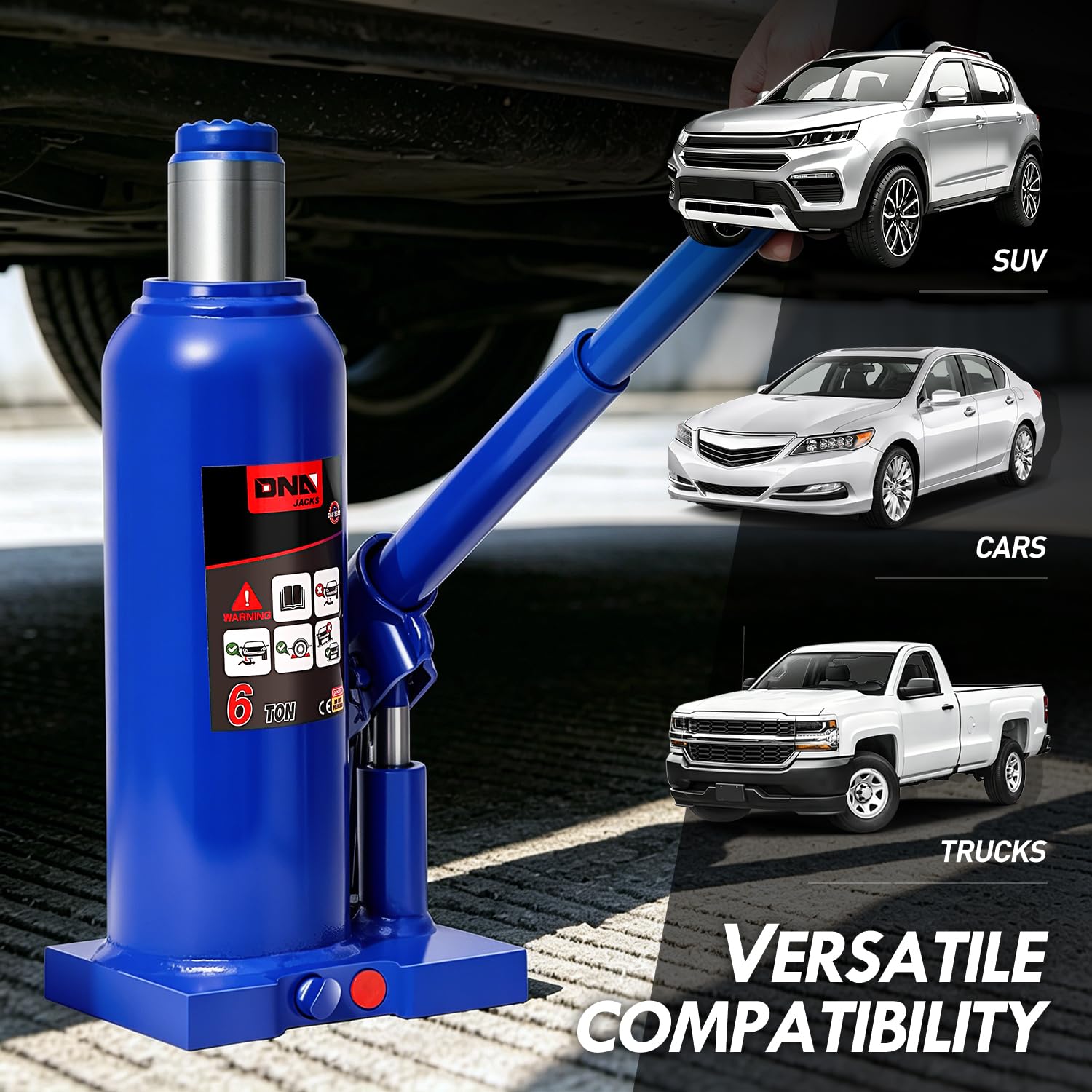 DNA MOTORING Gato hidráulico Soldado automotriz de 6 toneladas/600.0 kg para reparación de vehículos, camionetas, Camiones, con Mango Manual, Azul, TOOLS-00356