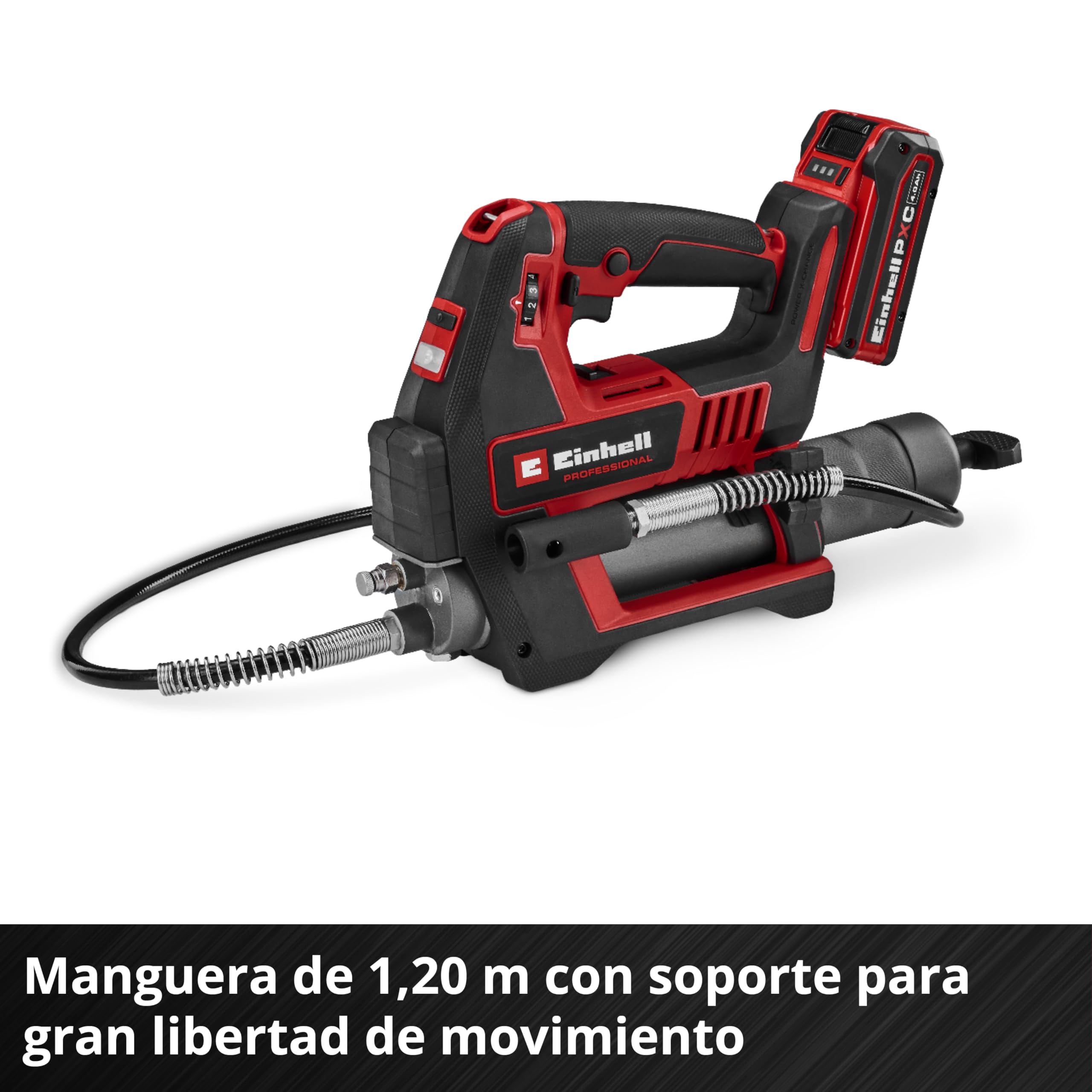Einhell Professional pistola de engrasar con batería TP-GR 18/690 Li - Solo Power X-Change (18 V, máx. 690 bar/10000 psi, máx. 295 ml/min de presión, regulación de la cantidad de grasa, 2 velocidades)