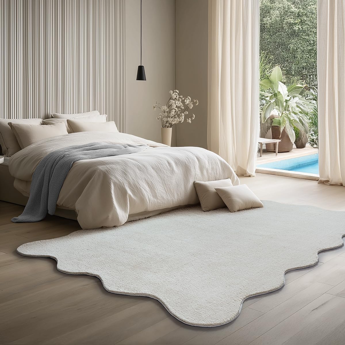 the carpet Lina Shape Scallop Rug, Faux Fur, Fluffy Rug, Non-Slip Backing, Washable, Super Soft, Cream, 140 x 200 cm — image 1