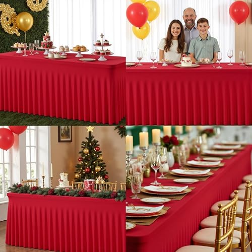 Miniatura 29 de Paquete de 2 manteles rectangulares blancos, lavables y elásticos para mesas de 6 pies, sin arrugas y reutilizables, ideales para fiestas