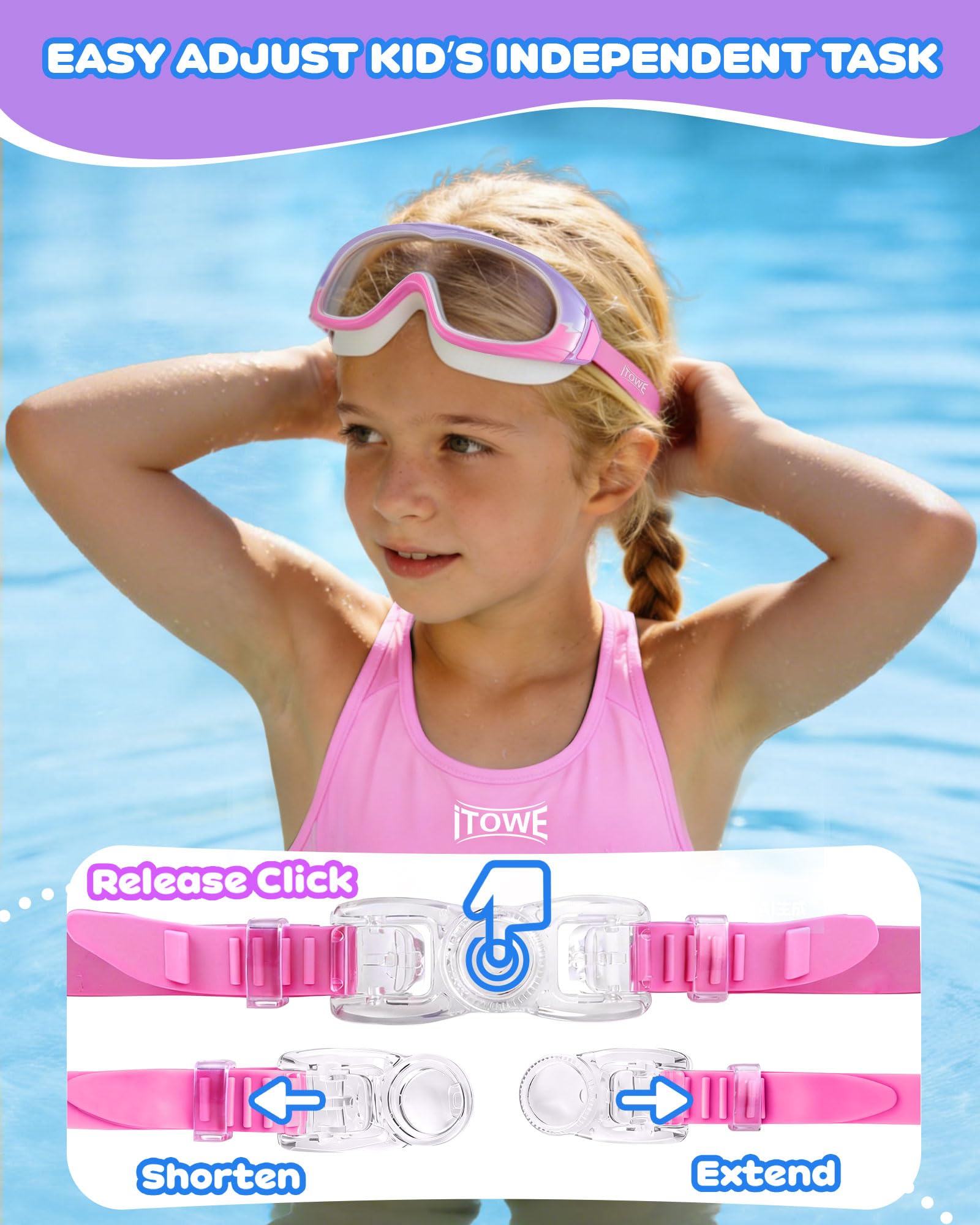 Lot de 2 paires de lunettes de natation à large vue, sans fuite pour enfants avec anti-buée/UV HD, lunettes pour garçons et filles de 3 à 15 ans