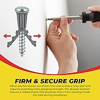 Vista 2 de Qualihome Kit de Anclajes de Plástico Acanalado para Paneles de Yeso - Anclajes de Pared y Tornillos para Paneles de Yeso Incluye Anclajes