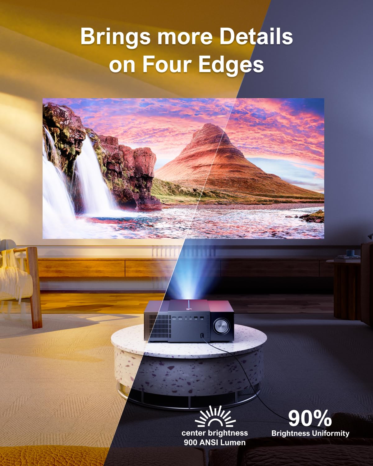 ULTIMEA Projektor 4K, obsługiwany z funkcją Auto Focus/Keystone 6D, projektor 1080P rodzimego kina domowego z 900 ANSI, unikanie obiektów, projektor WiFi 6 Bluetooth dla iOS/Android/TV Stick