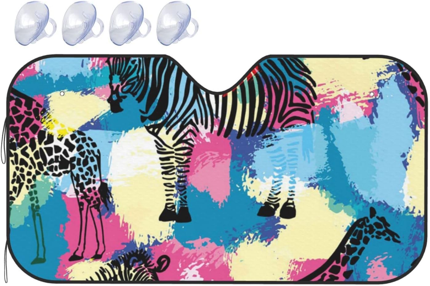 Giraffe and Zebra Printed Wind Sun Shade Foldable Cool Car Front Window Reflect Sun Sunshade Block Protect Car InteriorCover for Most Car Auto RV Sedans SUV Truck