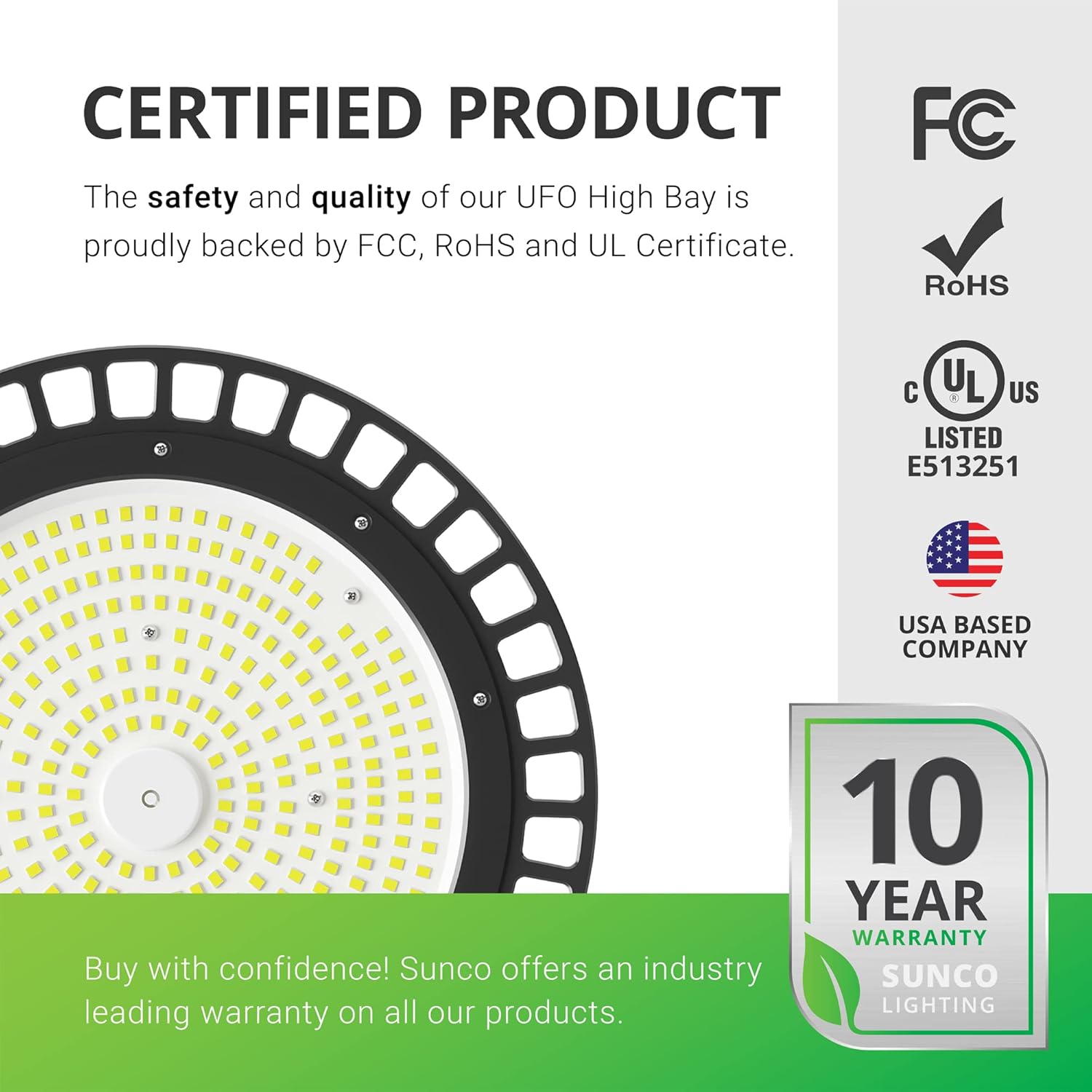 Sunco Lighting UFO LED High Bay Light, Lighting for Warehouse, 5000K Daylight, 240W, 33500 LM, 100-277V, Dimmable 1-10V, IP65 Waterproof, Super Bright, UL 2 Pack - - 