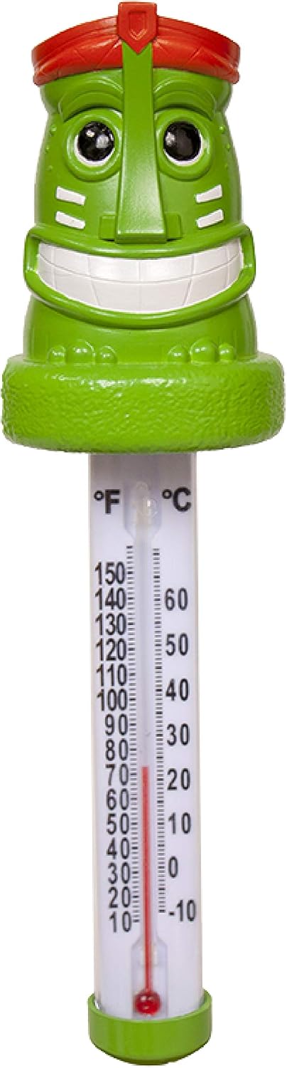 GAME 13034 Tiki Spa and Pool Thermometer Shatter-Resistant Casing Tether Included, Fahrenheit and Celsius, 9-in Height x 3-1/2-in Diameter