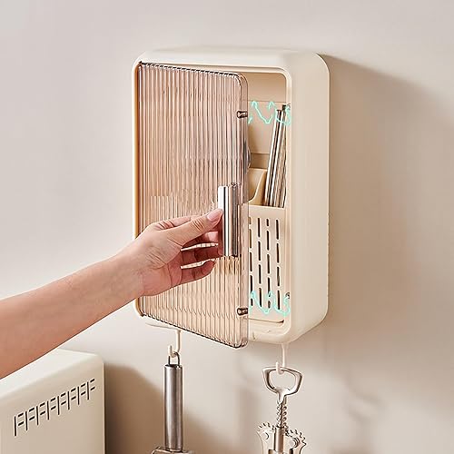 Miniatura 3 de TOPINCN Organizador de palillos montado en la pared, a prueba de polvo, almacenamiento de utensilios de cocina con tapa, adecuado para cucharones,