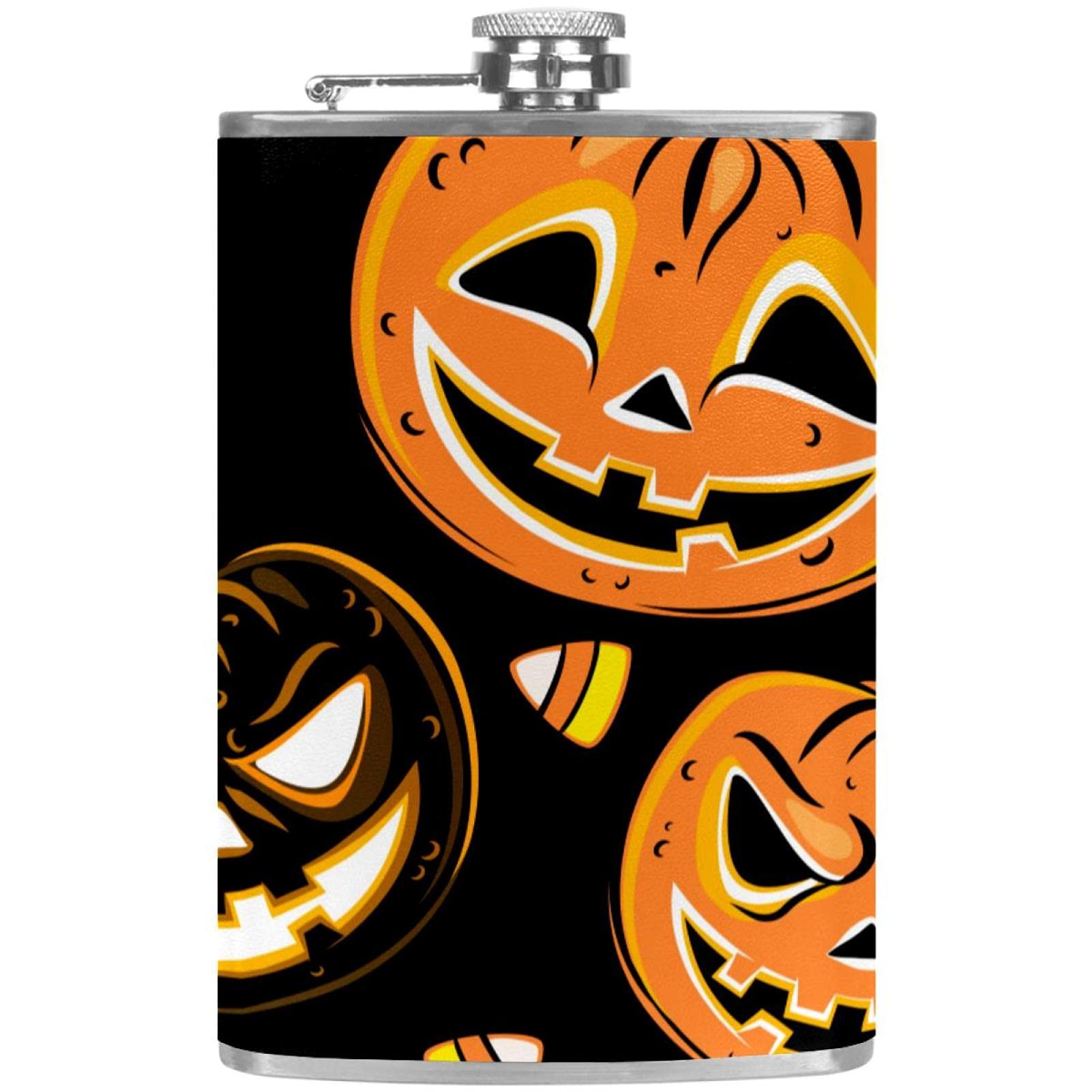Flasque pour liqueur en acier inoxydable anti-fuite gravée d'une citrouille d'Halloween