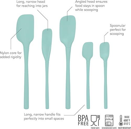 Miniatura 2 de Tovolo Juego de utensilios de silicona de 5 piezas (aguamarina clara) espátula, cuchara, raspador de tarros, mini espátula y mini cuchara