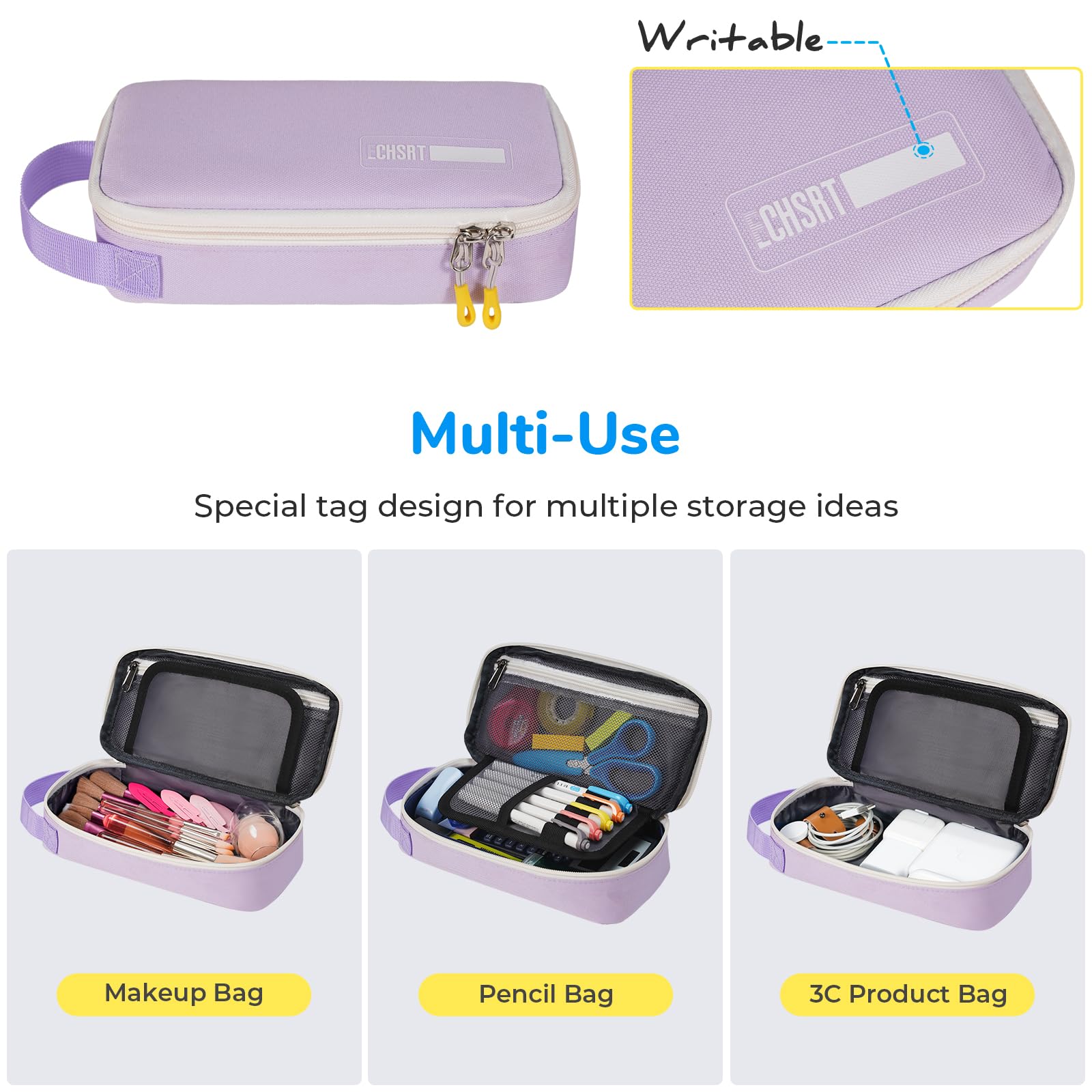 ECHSRT Estuche para lápices para Hombres y Mujeres, Estuche Grande para Adultos, Estuche portátil estético con asa, Fundas con Cremallera para Organizador de Oficina, Glicinia, 9.44 x 4.72 x 2.36