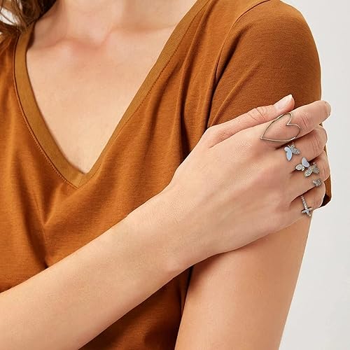 Miniatura 3 de HUASAI Anillos apilables de oro para mujer, no se deslustra, bonitos anillos para adolescentes, cosas de moda, bohemio, luna, estrella, mariposa,