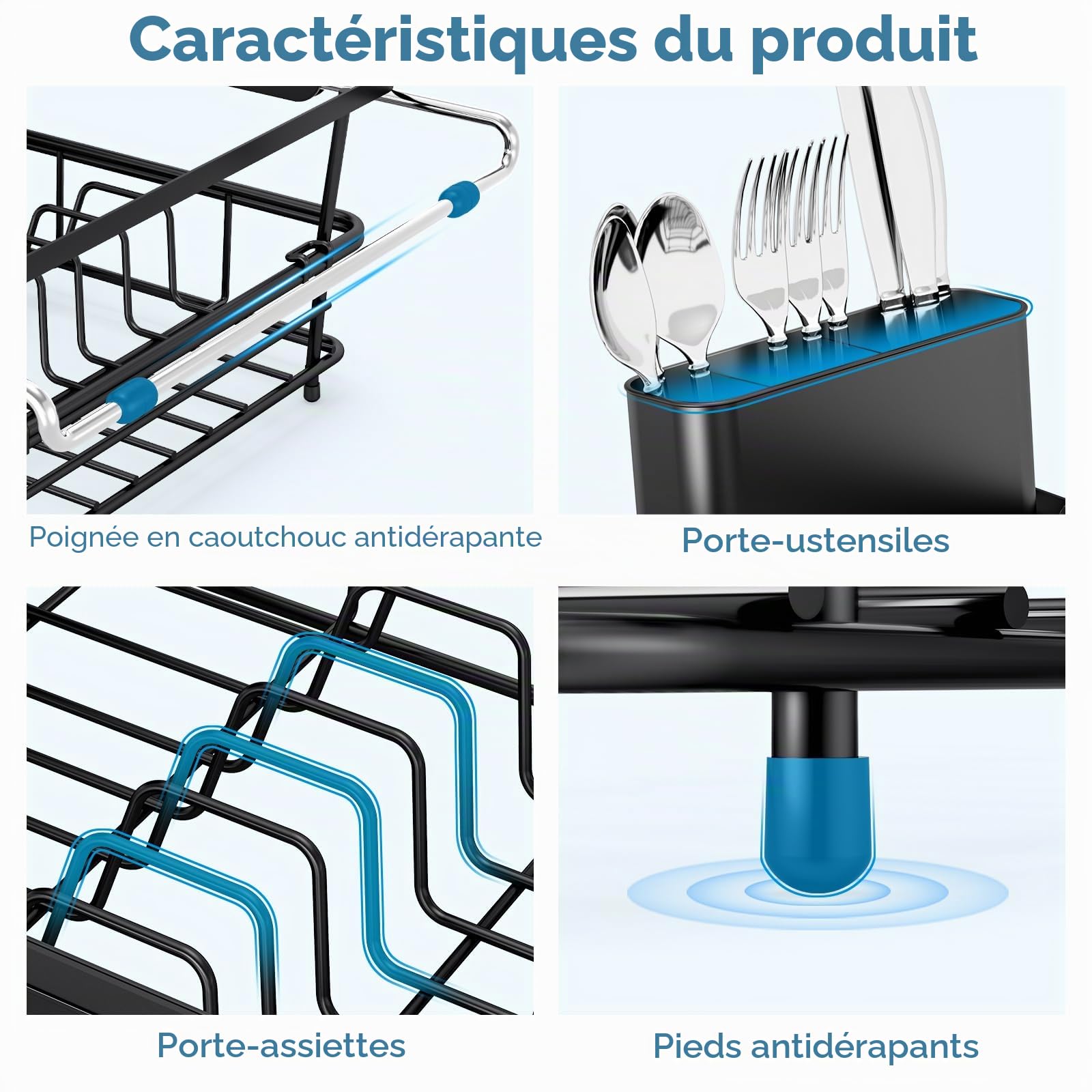 Dish Draining Board - Large Capacity Dish Drainer in the Sink, Extendable Drainer with Utensil Holder for Kitchen Countertop, 97-56.7 x 32.8 x 15.5 cm