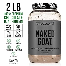 NAKED Goat Chocolate Protein Powder - Pasture Fed Goat Whey Protein Powder from Small-Herd Dairies - Only 3 Ingredients - GMO Free, Soy Free - All Natural - 23 Grams of Protein - 25 Servings