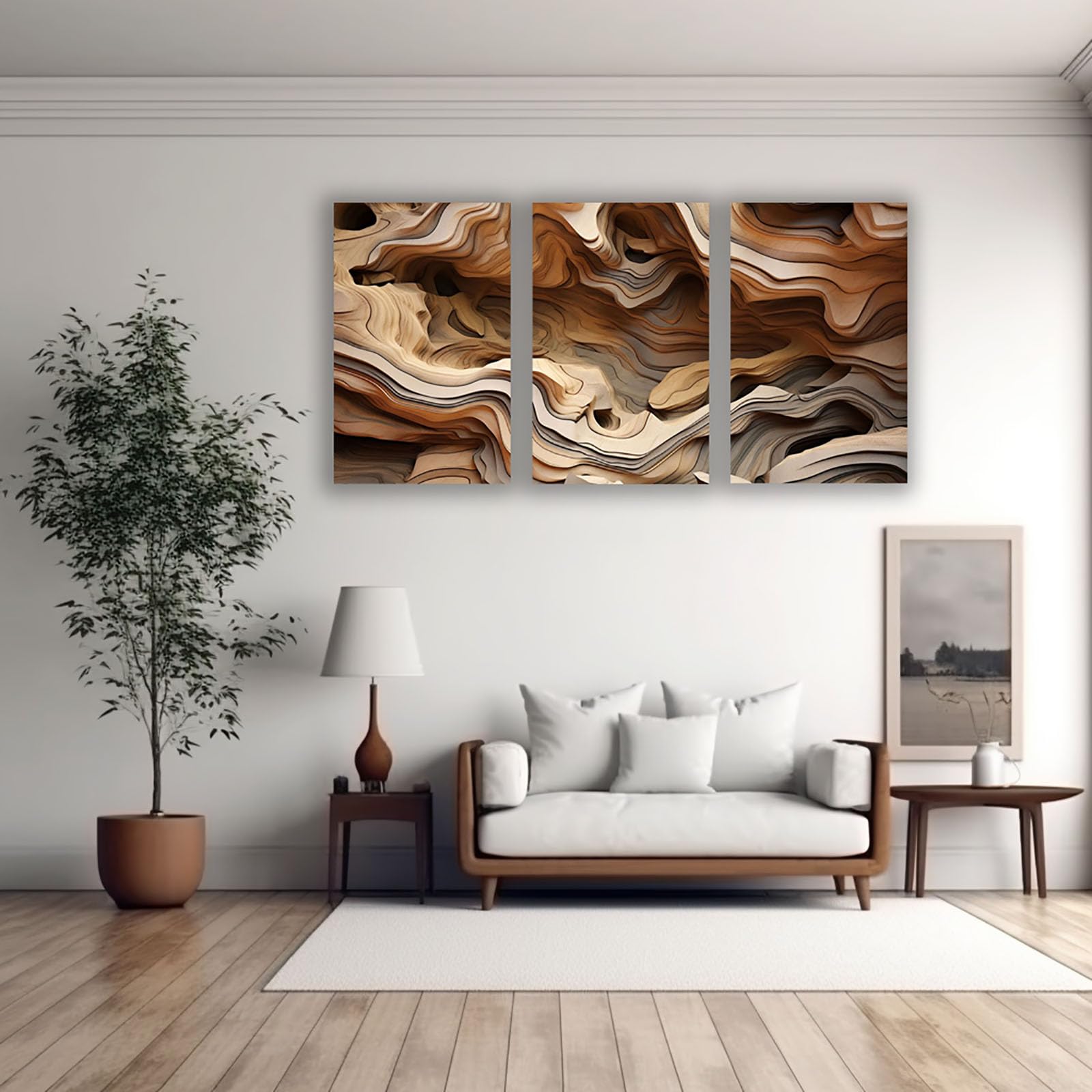 AMXBZC 3-teiliges Set Abstrakt Bild auf Leinwand Modernes einfaches Wandbild Groß Schlafzimmer Bilder Kunstdruck Wand - Wohnzimmer Deko Modern Büro Poster(Braun)-60x80cmx3 Gerahmt