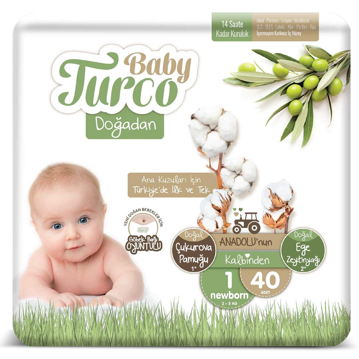 Baby Turco Doğadan 1 Beden Newborn Bebek Bezi (1 x 40 Adet)