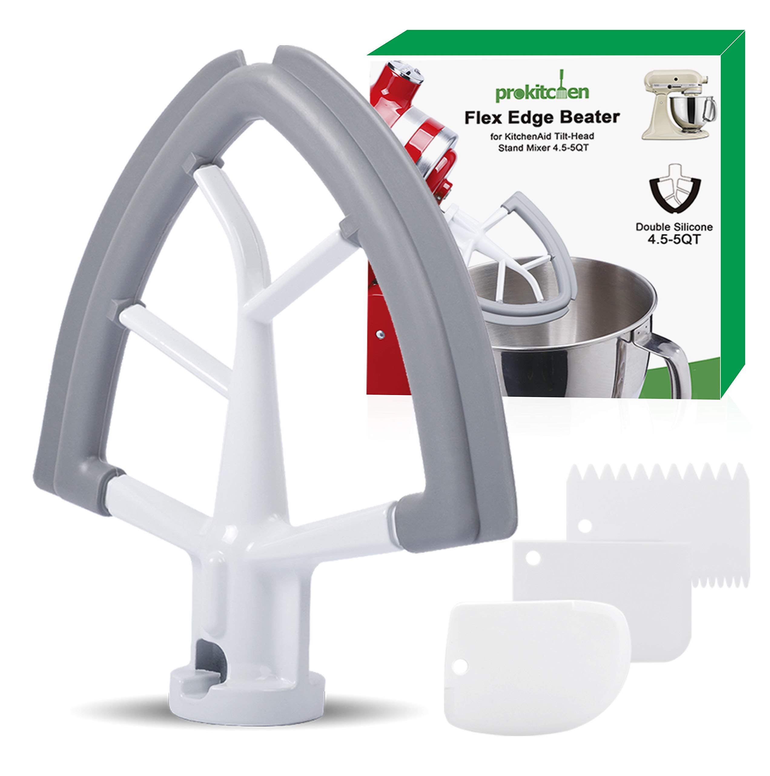 PROKITCHEN4.5-5 Quart Flex Edge Beater for KitchenAid Tilt-Head Stand Mixer-Flat Beater Blade with Silicone Edges Flex Edge Bowl Scraper (Grey)