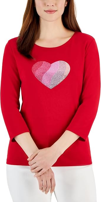 Womens Gem Heart Graphic Pullover Top