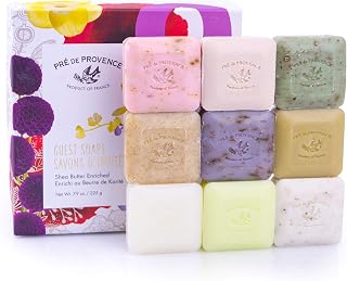 Pre de Provence Luxury Soap Gift Box Set of 9 Assorted Herb Scents - Shea Butter Quad Milled Guest Soaps for Soft Skin