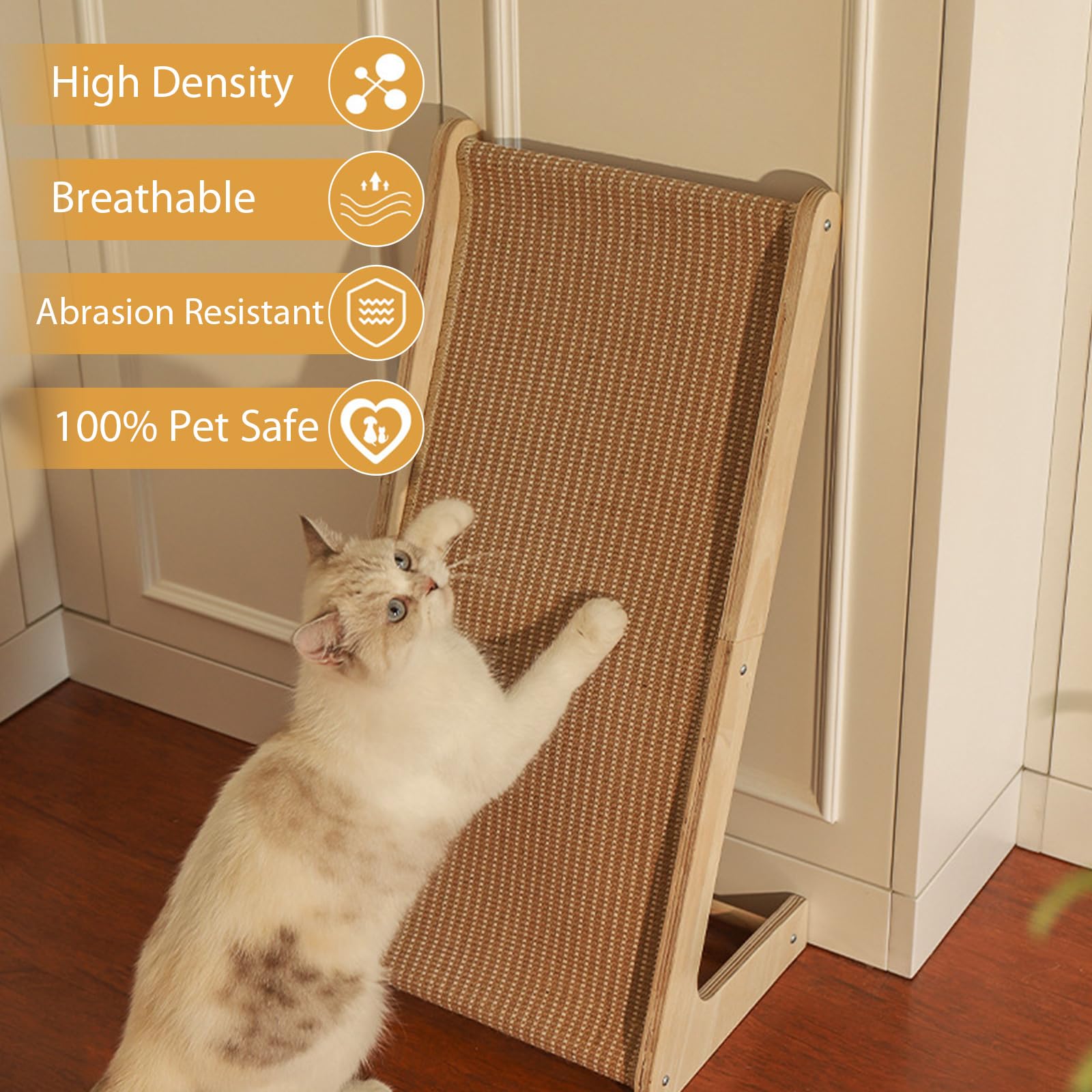 Tabla rascador para gatos en forma de L de 69 cm de altura, de sisal, con marco de madera, rascador de doble uso para proteger el sofá y los muebles, rascador para gatos, para rascar, jugar y