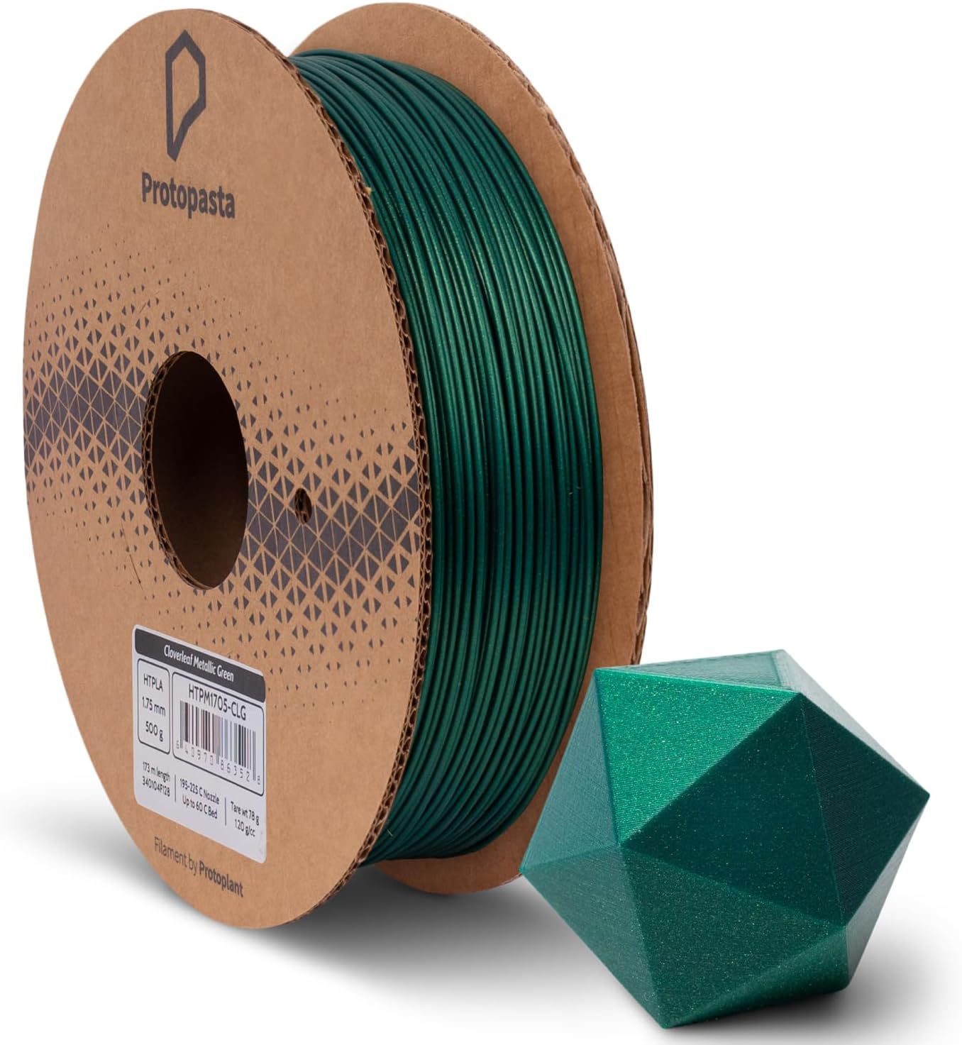 Protopasta 3D Printer Filament | PLA Filament 1.75mm | Cloverleaf Metallic Green HT PLA | 500g Spool