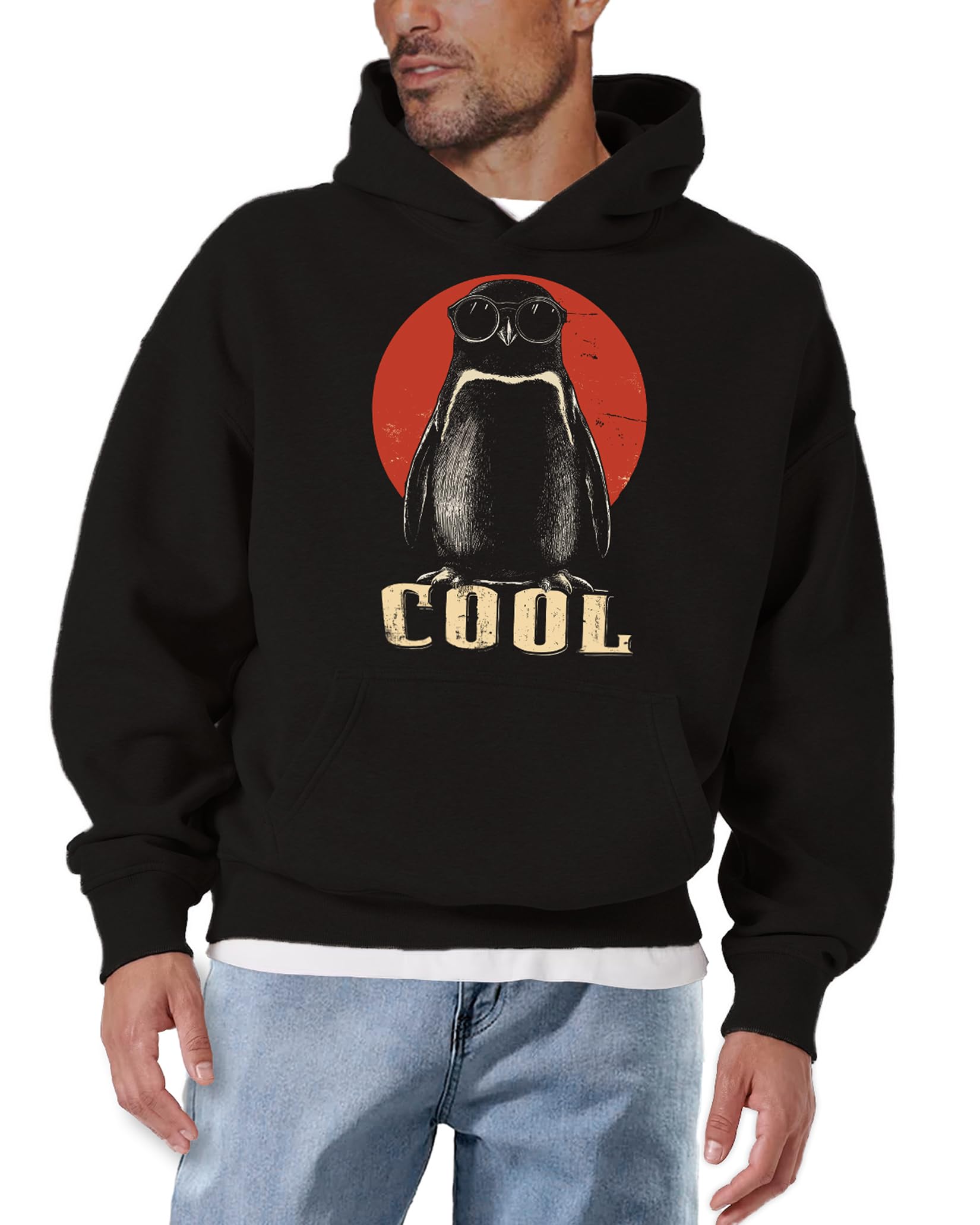 MAKAYA bluza z kapturem męska z motywem pingwina zabawny hoodie z nadrukiem zwierzęta cool styl casual