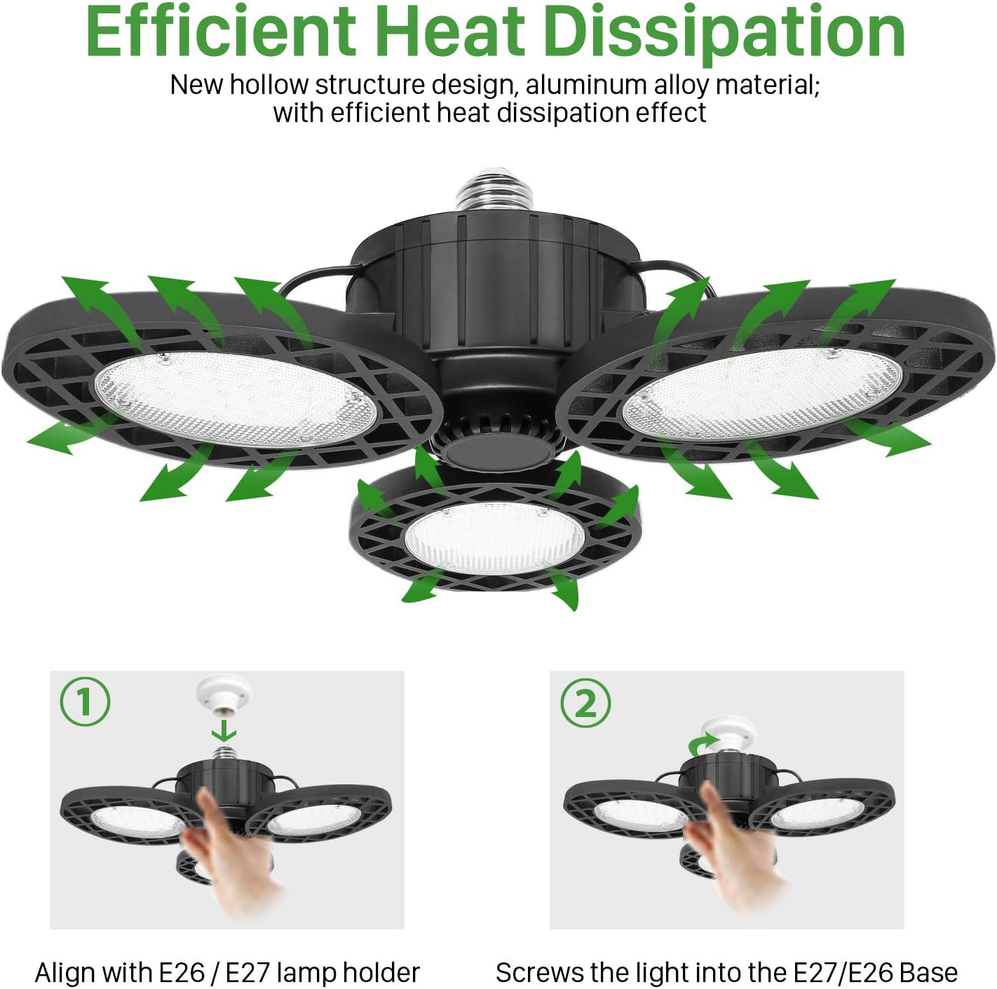 Up To 40% OFF 2 Pack Triple Glow LED Garage Lights, 6000Lumens Three Leaf Deformable Tribright Garage Light Ceiling LED with 3 Adjustable Panels, 60W E26 Illuminator 360 Garage Light Fixture for Garage, Barn, Shop Flash Deals - 50% OFF 2 Pack Triple Glow LED Garage Lights, 6000Lumens Three Leaf Deformable Tribright Garage Light Ceiling LED with 3 Adjustable Panels, 60W E26 Illuminator 360 Garage Light Fixture for Garage, Barn, Shop
