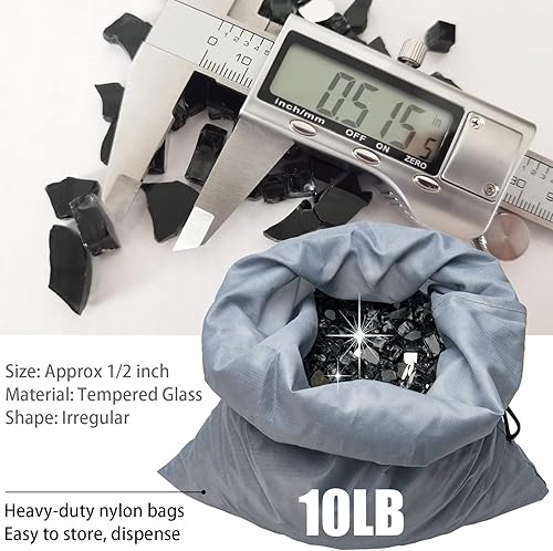 Miniatura 5 de TOPEMAI Vidrio de fuego negro, vidrio reflectante de 12 pulgada para hoguera de fuego, vidrio de chimenea, vidrio de mesa de fuego de 10 libras,