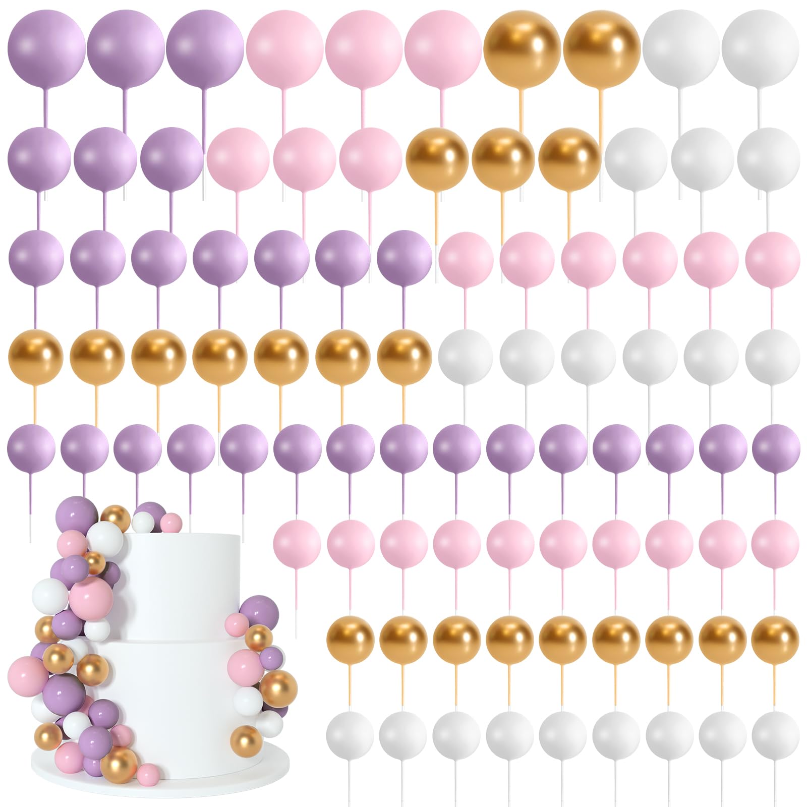 138 Stück Kugeln, Kuchendekoration, Ballon-Cupcake-Topper, Schaumstoff-Kuchenaufsatz, verschiedene Größen, Kuchendekorationen für Geburtstagsparty, Hochzeit, Jahrestag, Kuchendekoration (Rosa,
