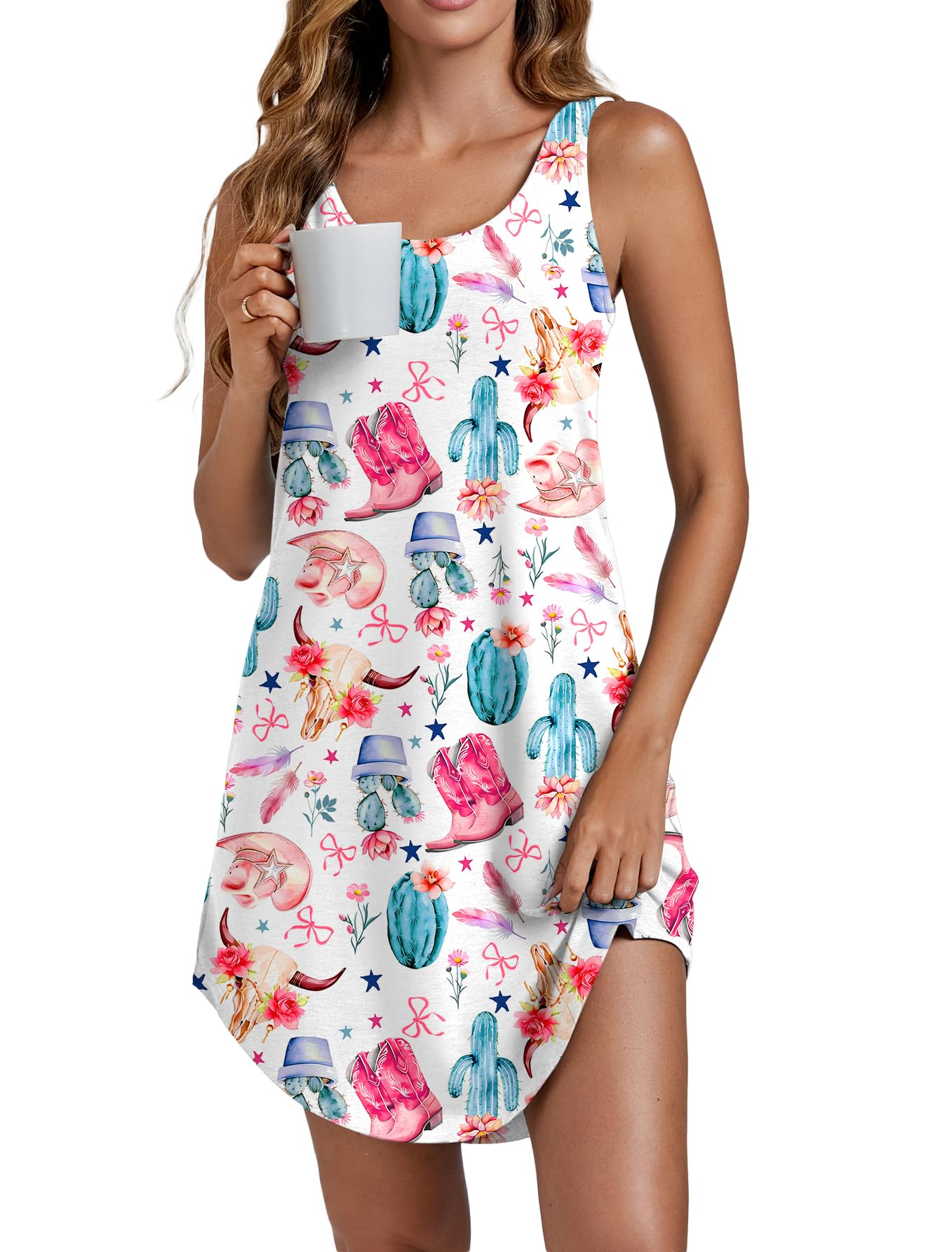 Vrtige Women's Sleeveless Scoop Neck Full Slip Tank Nightgown Sleepwear Chemise