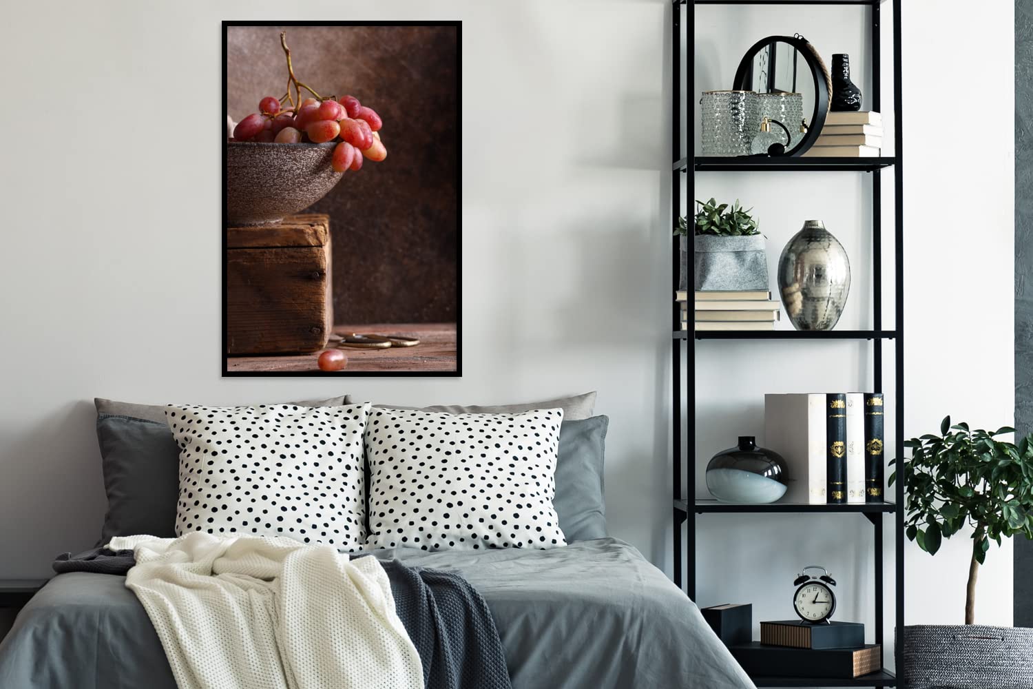 MuchoWow Poster Bilder Wanddeko Deko Wohnzimmer 80x120 cm Rustikal - Weintrauben - Schale - Stilleben - Obst