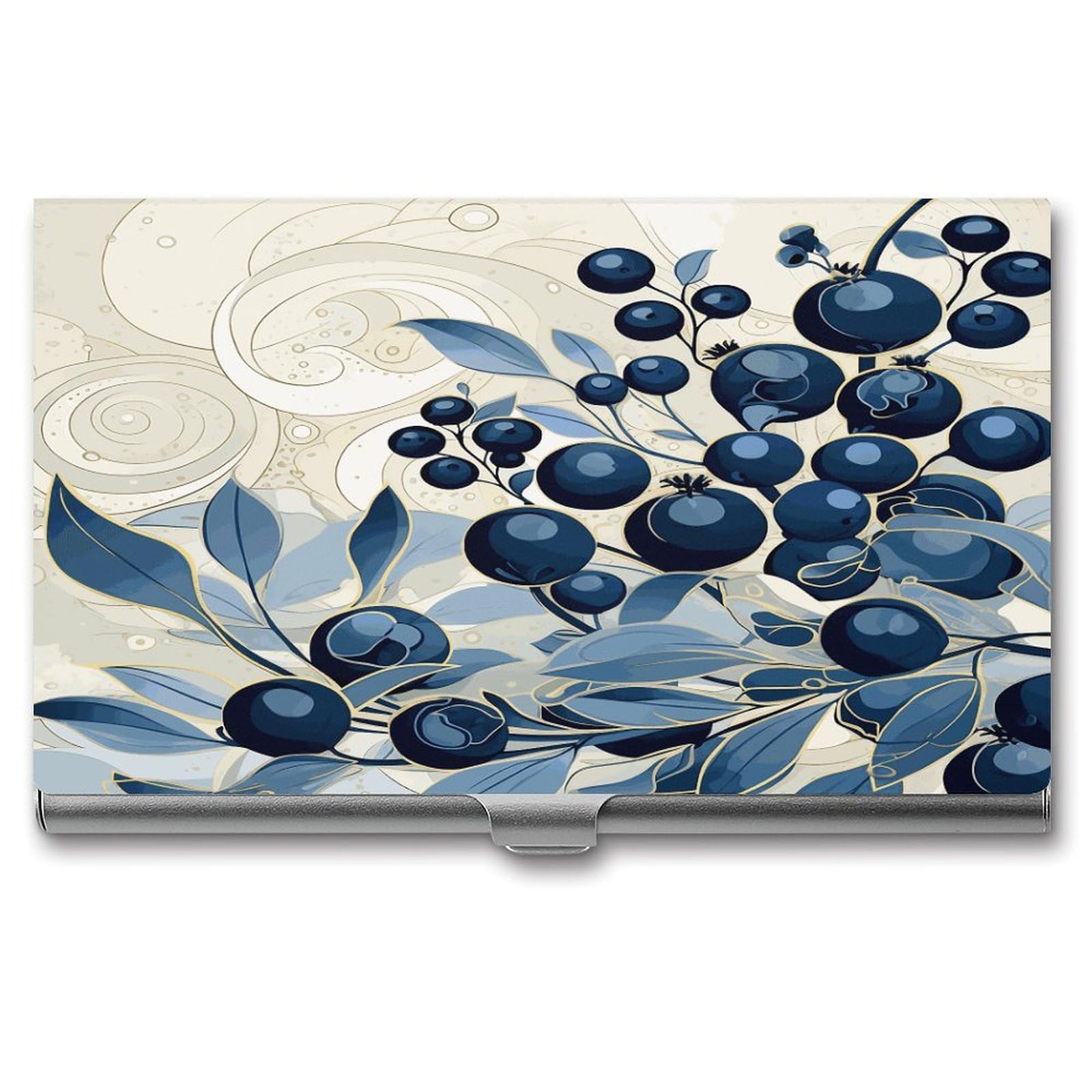JTREHY Field of Blueberries Business Card Holder Slim Purse Name Card Holder Portable Metal Business Card Case Wallet Large Capacity Lightweight Business Card Case for Men Women