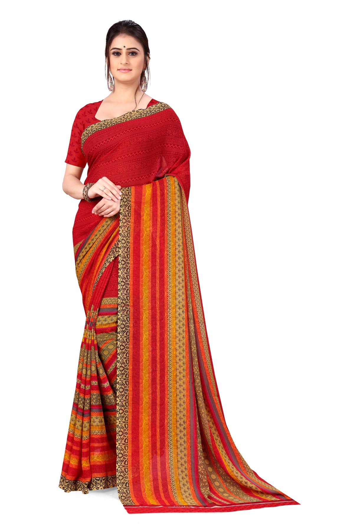 Kashvi sareesGeorgette Saree with Blouse Piece, Red, One size