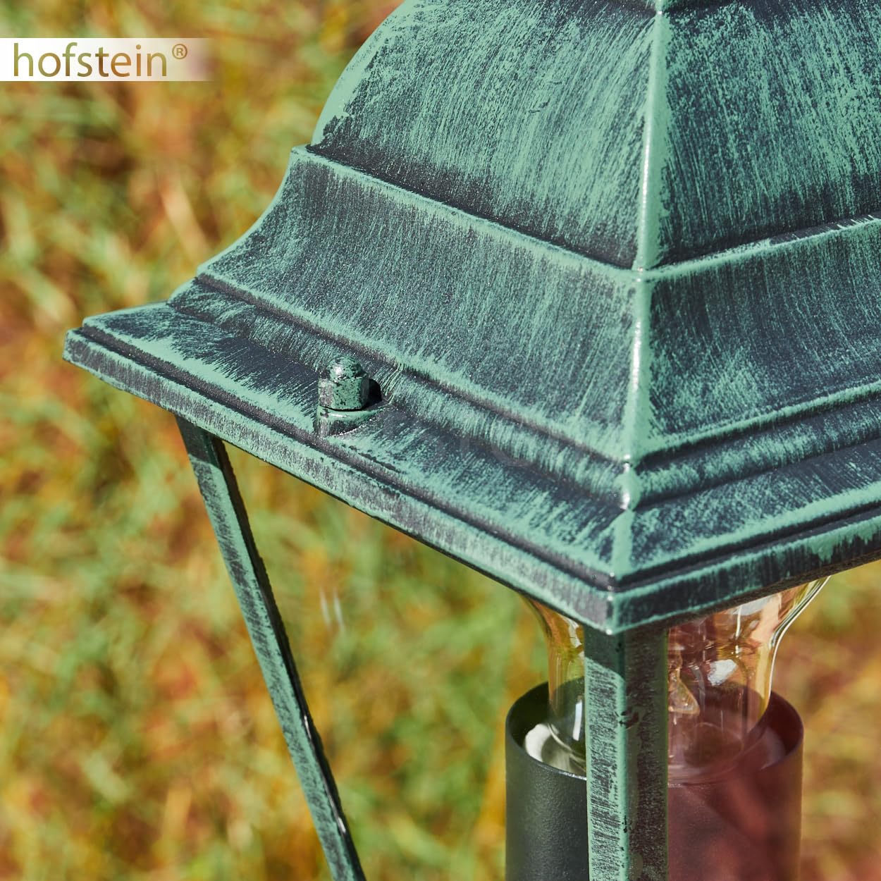 HOFSTEIN Kandelaber Naofe, Außenwegeleuchte aus Metall/Glas in Schwarz-Grün/Klar, Wegeleuchte im Landhaus/Antik/Retro/Vintage-Design für Garten, Außenbereich, Terrasse, Hof, max. 220 cm, 3 x E27, IP44