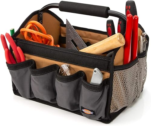 Miniatura 3 de Dickies Organizador de bolsas de herramientas de lona duradera de 12 pulgadas, 12 bolsillos exteriores, 16 trabillas para herramientas, grisbronceado