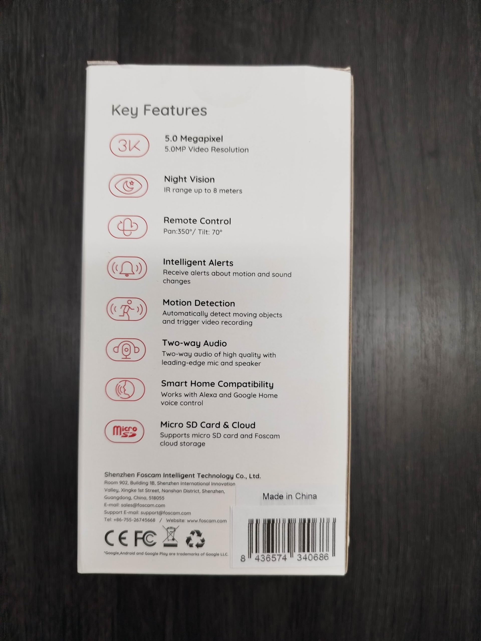 Foscam Cámara IP X5 Blanca WiFi/LAN 5MP, Seguridad, Detección Humana, Audio, Visión Nocturna.